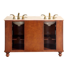 Load image into Gallery viewer, Silkroad Exclusive55-inch Natural Cherry Double Sink Vanity with Travertine Top - Transitional Elegance - JYP-0192-T-UIC-55