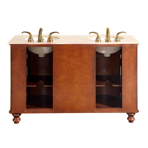 Silkroad Exclusive55-inch Natural Cherry Double Sink Vanity with Travertine Top - Transitional Elegance - JYP-0192-T-UIC-55
