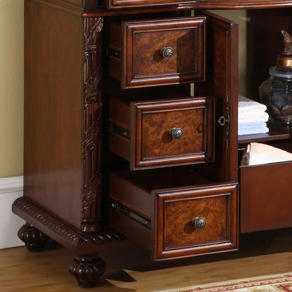 Silkroad Exclusive 48-inch Red Mahogany Single Sink Vanity with Travertine Top - Traditional Luxury - JYP-0193-T-UIC-48