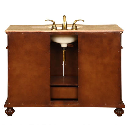 Silkroad Exclusive 48-inch Red Mahogany Single Sink Vanity with Travertine Top - Traditional Luxury - JYP-0193-T-UIC-48, back