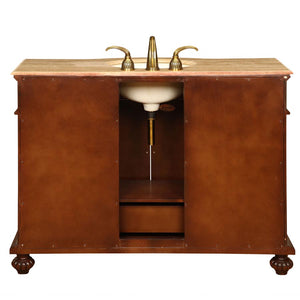Silkroad Exclusive 48-inch Red Mahogany Single Sink Vanity with Travertine Top - Traditional Luxury - JYP-0193-T-UIC-48, back