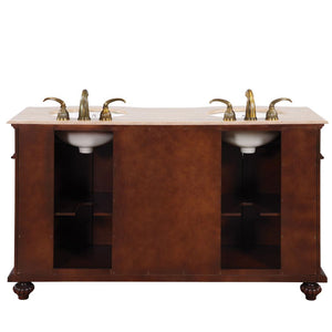 Silkroad Exclusive 60-inch Red Mahogany Double Sink Vanity with Travertine Top - Classic Dual Vanity - JYP-0193-T-UIC-60, back