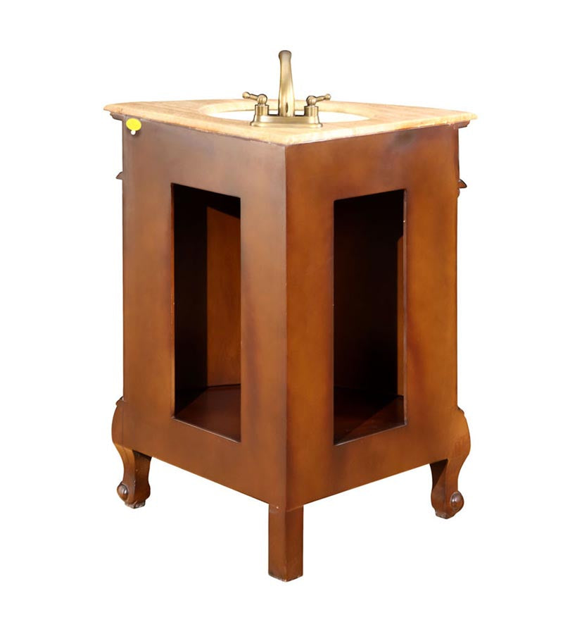 Silkroad Exclusive 32-inch Cherry Corner Single Sink Vanity with Travertine Top - Compact Elegance- LTP-0126B-T-UWC-32, back