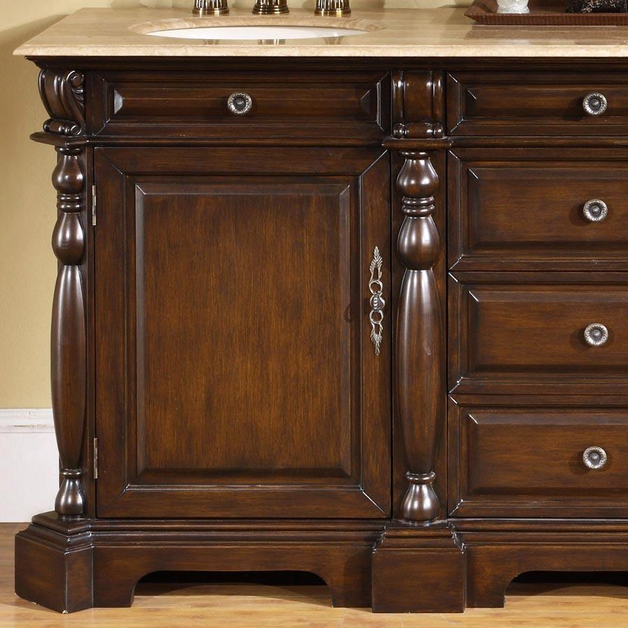 Silkroad Exclusive 72-inch Dark Chestnut Double Sink Vanity with Travertine Top - Traditional Grandeur - LTP-0176-T-UIC-72