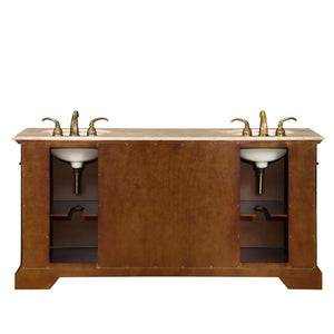 Silkroad Exclusive 72-inch Dark Chestnut Double Sink Vanity with Travertine Top - Traditional Grandeur - LTP-0176-T-UIC-72, back