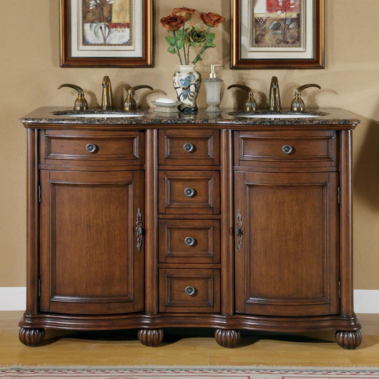 Silkroad Exclusive 52-inch English Chestnut Double Sink Vanity with Baltic Brown Granite Top - LTP-0180-BB-UIC-52