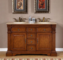 Load image into Gallery viewer, Silkroad Exclusive 55-inch Cherry Double Sink Vanity with Travertine Top - Classic Design - LTP-0181-T-UIC-55