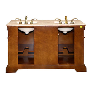 Silkroad Exclusive 55-inch Cherry Double Sink Vanity with Travertine Top - Classic Design - LTP-0181-T-UIC-55, back