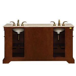 Silkroad Exclusive 67-inch Cherry Double Sink Vanity with Travertine Top - Traditional Elegance - LTP-0181-T-UIC-67, back