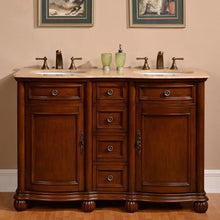Load image into Gallery viewer, Silkroad Exclusive 52-inch Traditional Double Sink Vanity with Travertine Top - English Chestnut- LTR-0180-T-UWC-52
