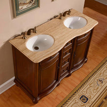 Load image into Gallery viewer, Silkroad Exclusive 52-inch Traditional Double Sink Vanity with Travertine Top - English Chestnut- LTR-0180-T-UWC-52
