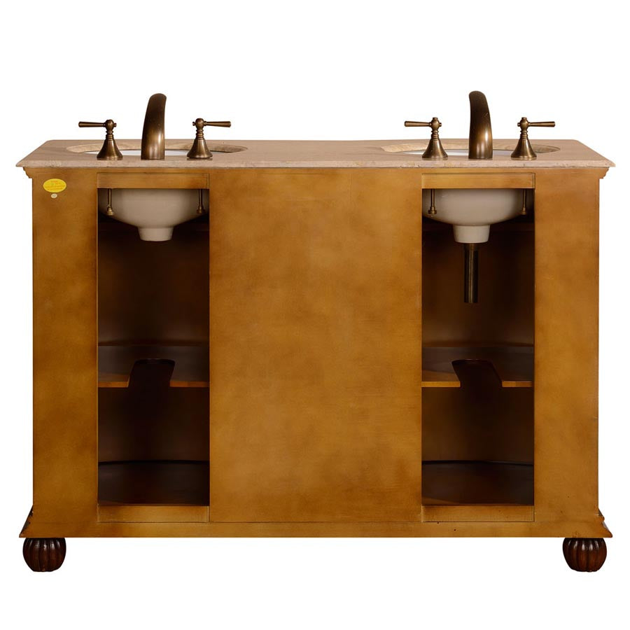 Silkroad Exclusive 52-inch Traditional Double Sink Vanity with Travertine Top - English Chestnut- LTR-0180-T-UWC-52, back