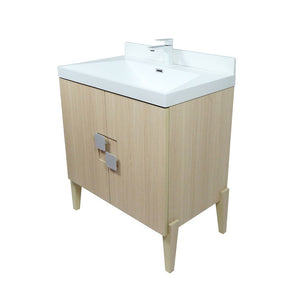 31.5" Single Sink in Neutral Wood finish Vanity with White Ceramic Top, Brushed Nickel Hardware