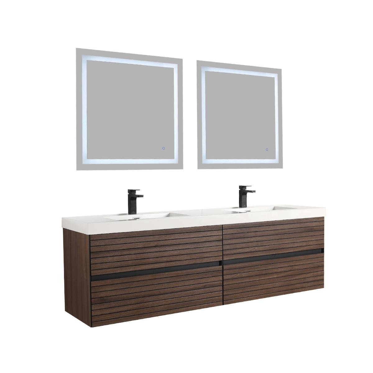 Blossom Annecy 72" Double Sink Vanity – Modern Minimalist Wall-Hung Design in Dark Walnut side view