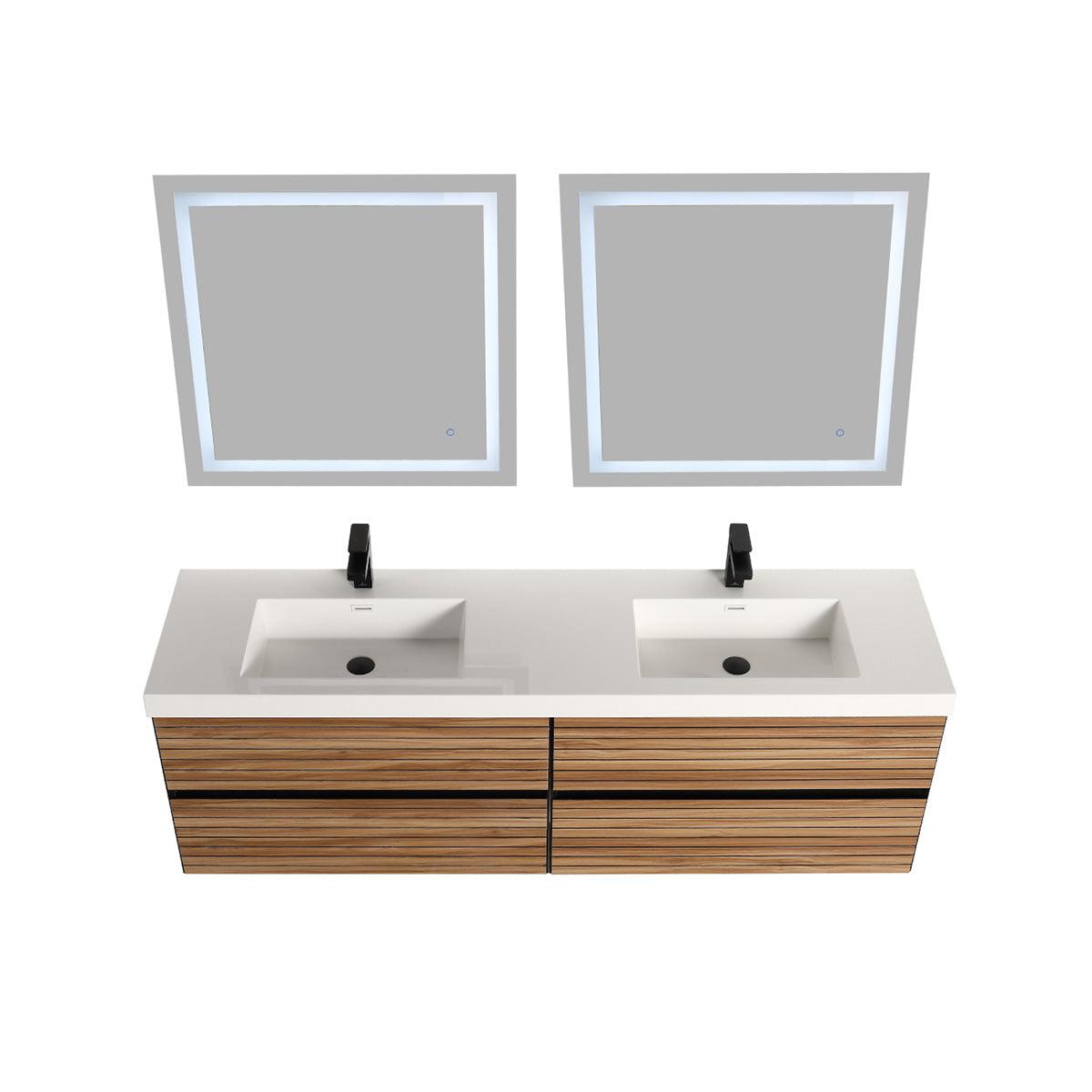 Blossom Annecy 72" Double Sink Vanity – Modern Minimalist Wall-Hung Design in Maple, up' no background