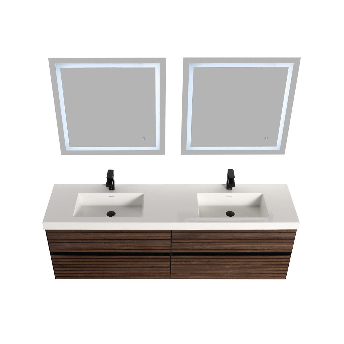 Blossom Annecy 72" Double Sink Vanity – Modern Minimalist Wall-Hung Design in Dark Walnut and Maple up, no background
