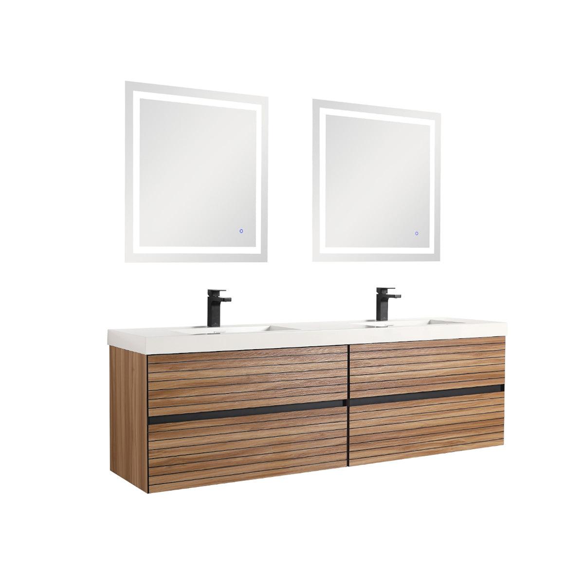 Blossom Annecy 72" Double Sink Vanity – Modern Minimalist Wall-Hung Design in Maple, side, no background 