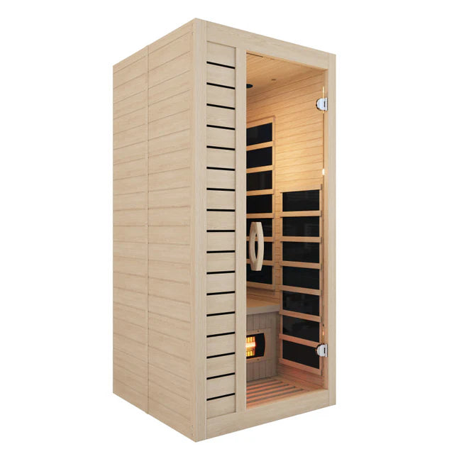 SteamSpa Home Sauna Room 1 Person Hemlock Wooden Infrared Sauna , left side