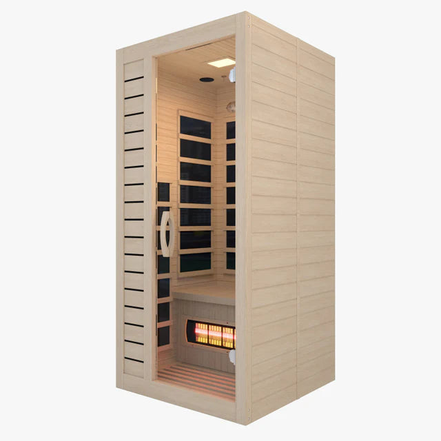 SteamSpa Home Sauna Room 1 Person Hemlock Wooden Infrared Sauna , right side