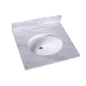 24" Carrara Marble Vanity Top with Oval Sink and Backsplash - T24C07