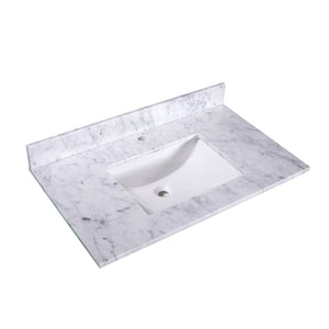 36" Carrara Marble Top with Rectangle Sink - Single Faucet Hole - T36C04