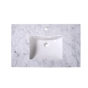 36" Carrara Marble Top with Rectangle Sink - Single Faucet Hole - T36C04