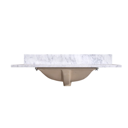 36" Carrara Marble Top with Rectangle Sink - Single Faucet Hole - T36C04