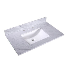 Load image into Gallery viewer,  &quot;36&quot; Carrara Marble Vanity Top with Rectangular Sink - 8&quot; Spread - T36C05