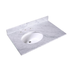 36" Left Oval Sink Carrara Marble Vanity Top - 8" Faucet Spread - T36L03