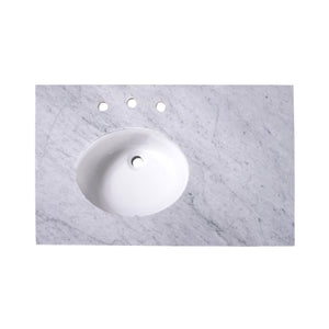 36" Left Oval Sink Carrara Marble Vanity Top - 8" Faucet Spread - T36L03