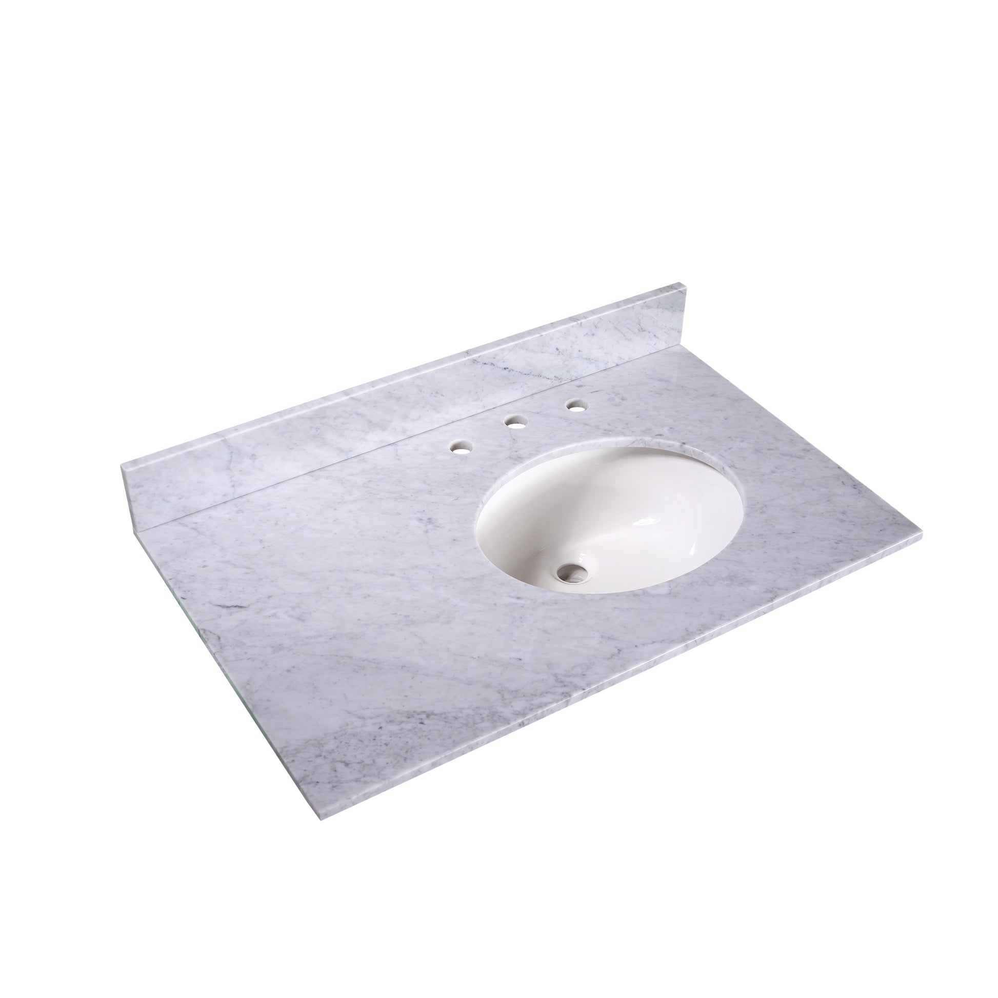 36" Right Oval Sink Carrara Marble Vanity Top - 8" Faucet T36R03