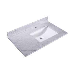 36" Carrara Marble Vanity Top - Single Rectangle Sink, Right T36R04