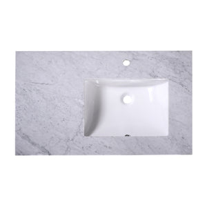 36" Carrara Marble Vanity Top - Single Rectangle Sink, Right T36R04