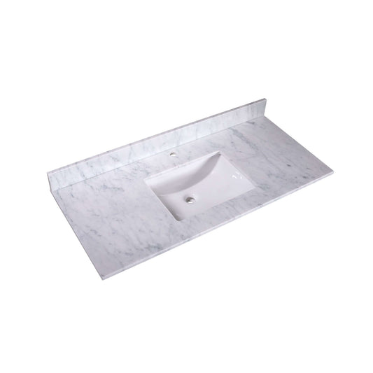 48" Single Hole Carrara Marble Vanity Top with Rectangle Sink  T48C04