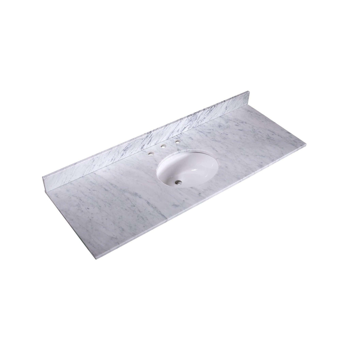 60" Carrara Marble Vanity Top, Center Oval Sink, 8" Faucet Spread - T60C03