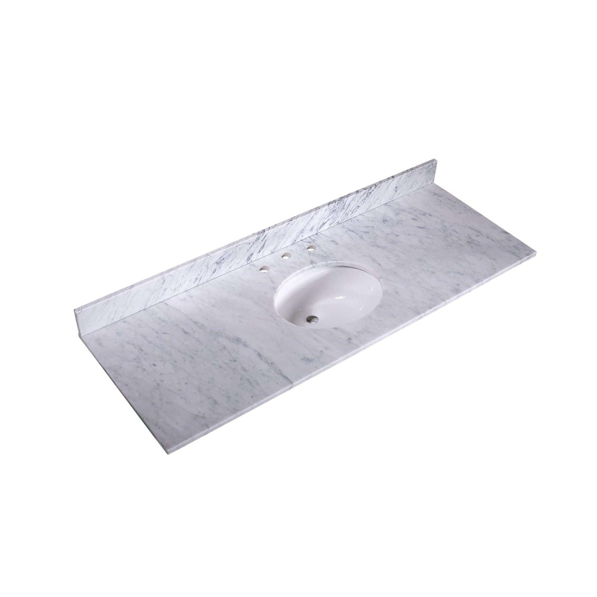 60" Carrara Marble Vanity Top, Center Oval Sink, 8" Faucet Spread - T60C03