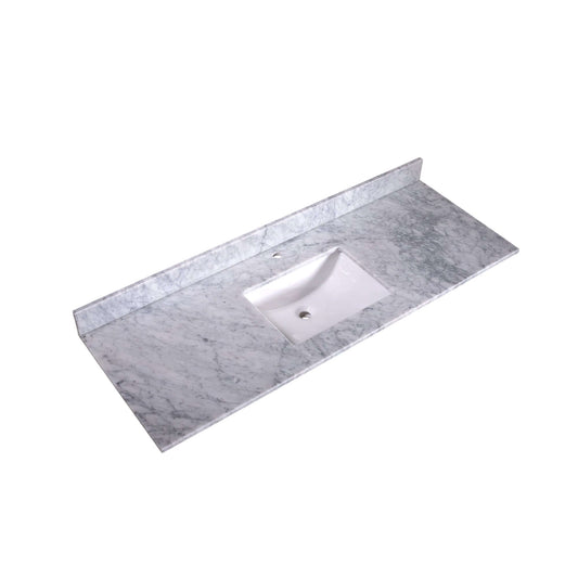 60" Rectangular Ceramic Sink on Carrara Marble Vanity Top - T60C04