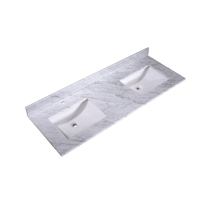 60-Inch Carrara Marble Vanity Top with Dual Rectangular Sinks - T60D04