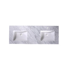 Load image into Gallery viewer, 60-Inch Carrara Marble Vanity Top with Dual Rectangular Sinks - T60D04