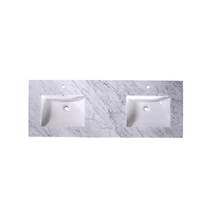 60-Inch Carrara Marble Vanity Top with Dual Rectangular Sinks - T60D04
