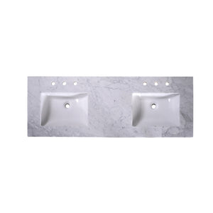 60" Dual-Rectangle Sink Vanity, Carrara Marble - Modern Sophistication - T60D05