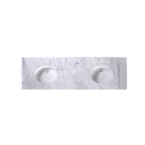 72" Carrara Marble Vanity Top, Dual Oval Sinks - Pre-Assembled  T72D03