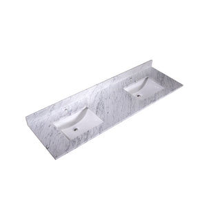 72" Carrara Marble Vanity Top, Double Rect Sink - Free Shipping - T72D04