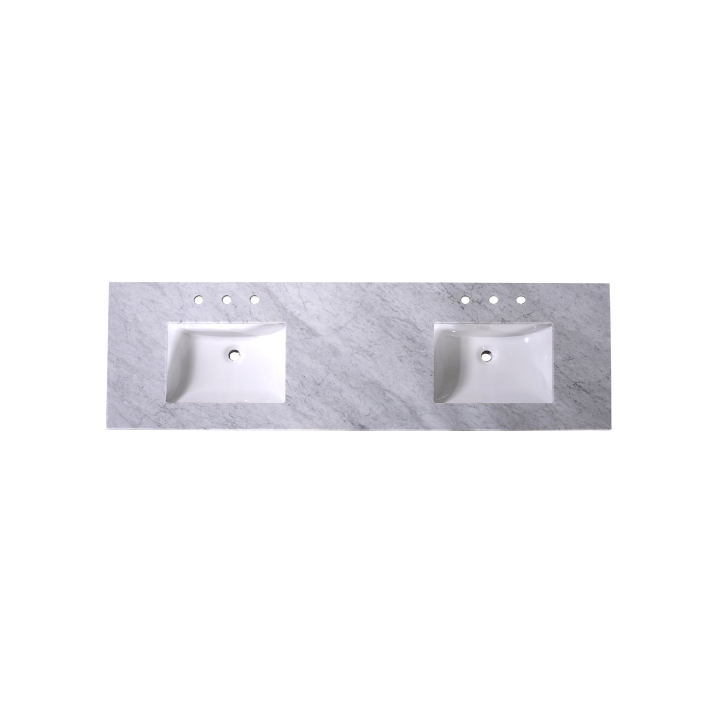 72" Double Rect Sink Carrara Marble Vanity Top, Backsplash - T72D05