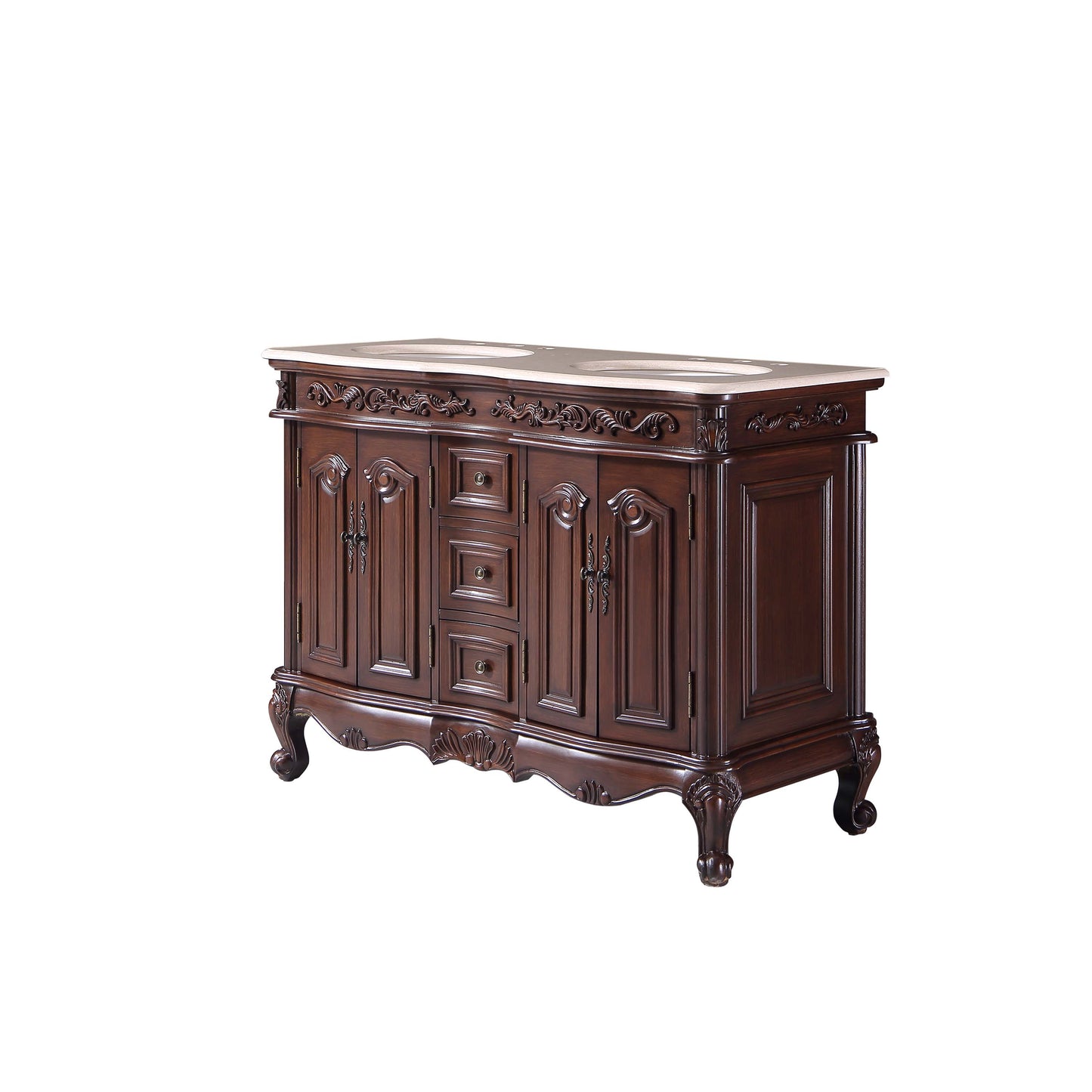 Silkroad Exclusive 48-inch English Chestnut Double Sink Vanity with Crema Marfil Marble Top - V0145CW48D