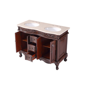 Silkroad Exclusive 48-inch English Chestnut Double Sink Vanity with Crema Marfil Marble Top - V0145CW48D, open