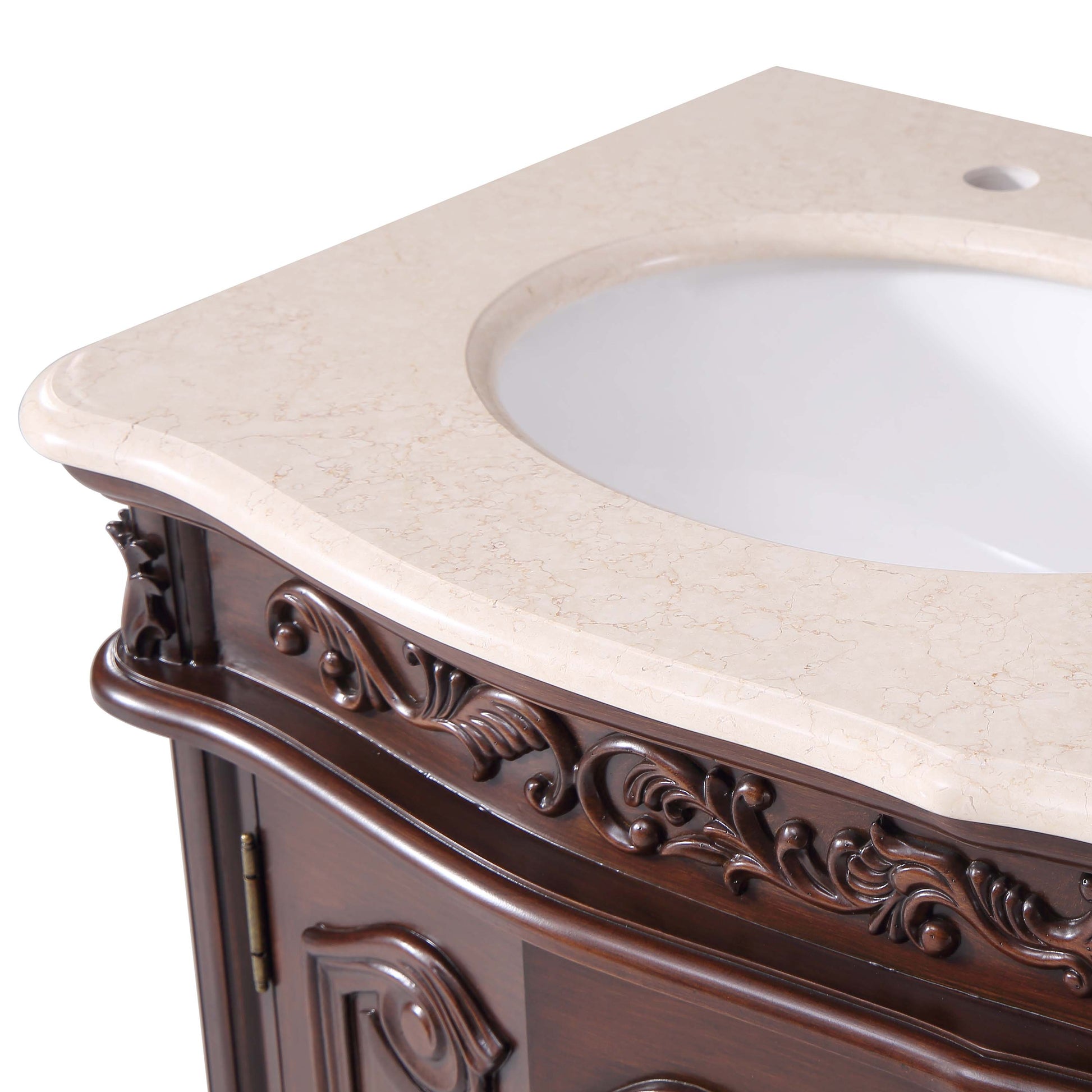 Silkroad Exclusive 48-inch English Chestnut Double Sink Vanity with Crema Marfil Marble Top - V0145CW48D