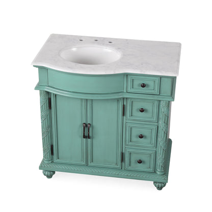 Silkroad Exclusive 36-inch Traditional Vintage Green Single Left side Sink Vanity - V0213NW36L