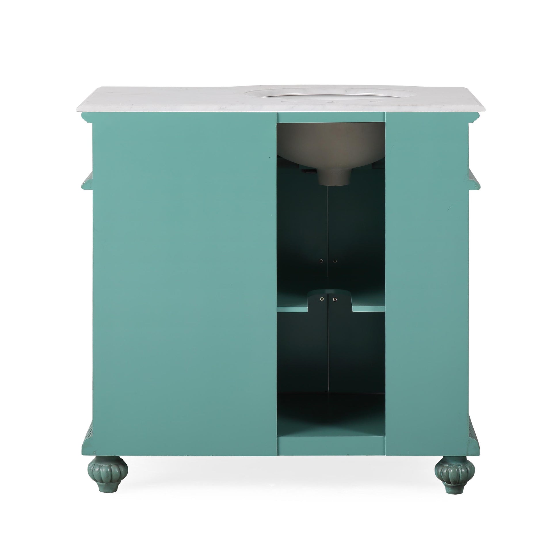 Silkroad Exclusive 36-inch Traditional Vintage Green Single Left side Sink Vanity - V0213NW36L, back