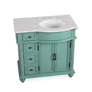 Silkroad Exclusive 36-inch Traditional Vintage Green Single Right side Sink Vanity - V0213NW36R